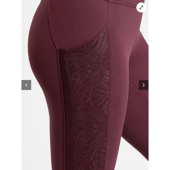 NEW ATHLETA Salutation Stash II Lace 7/8 Tights Leggings Maroon - Picture 3 of 6